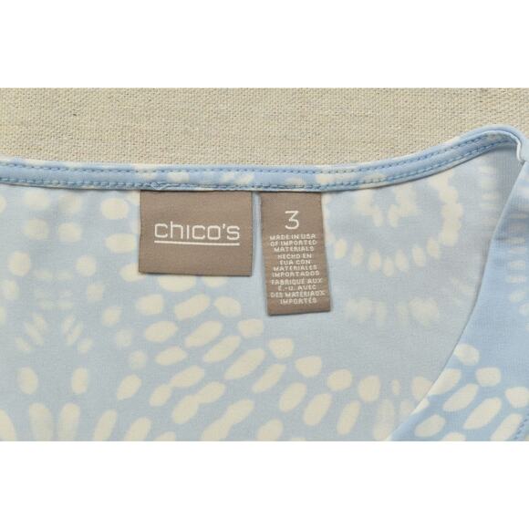 Chico's Women's Blue & White Geometric Tunic Top Size 3 V Neck 3/4 Sleeves - Picture 7 of 8